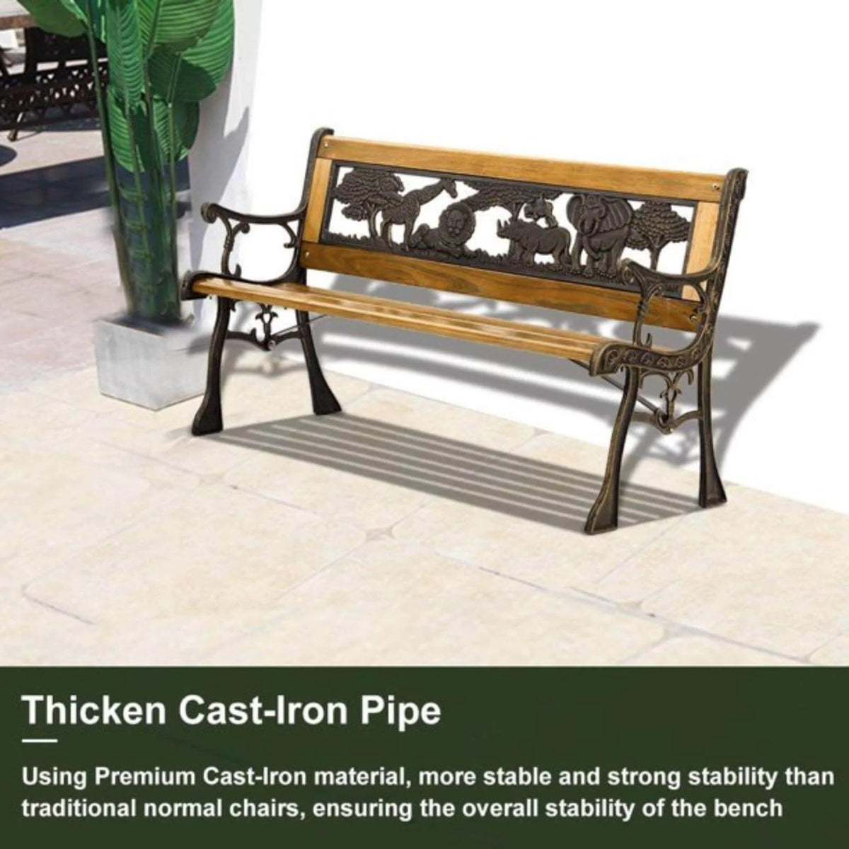 Outdoor Garden Bench Metal Wood Bench C2433