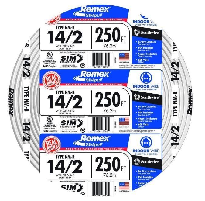 White 14/2 AWG 250 ft Cable with Ground M87707