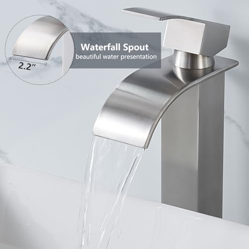 Brushed Nickel Waterfall Single Handle Bathroom Sink Faucet with Pop-up Drain P803698