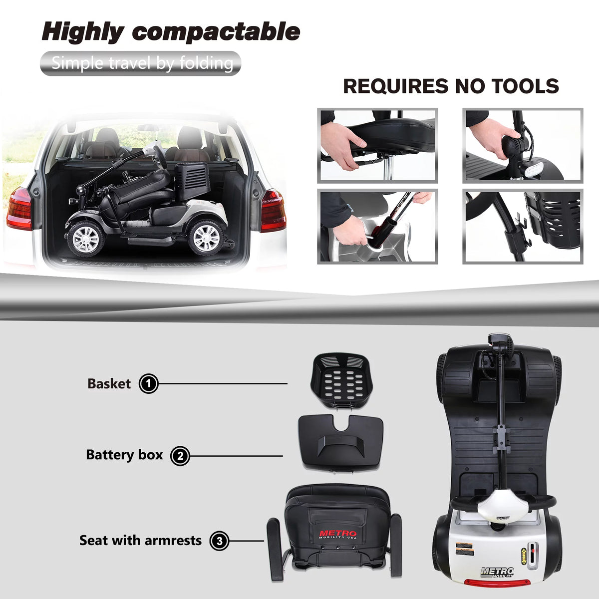 Powered Folding Mobility Scooter with Basket & Headlight C6977