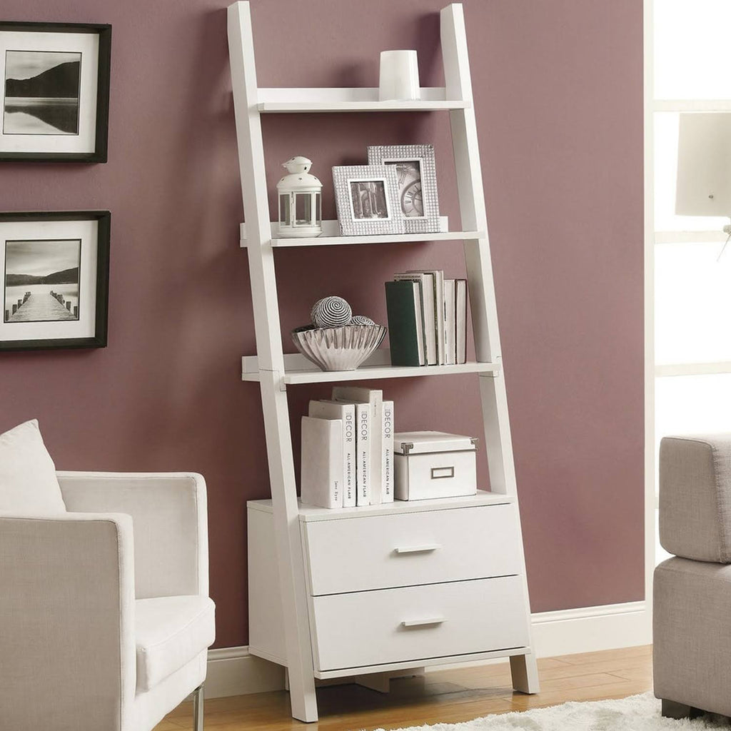 White Particle Board Bookcase with 2 Storage Drawers B88836