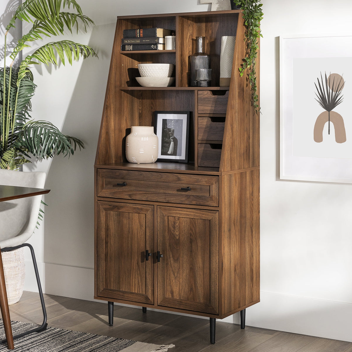 Dark Walnut Storage Desk with Hutch E959