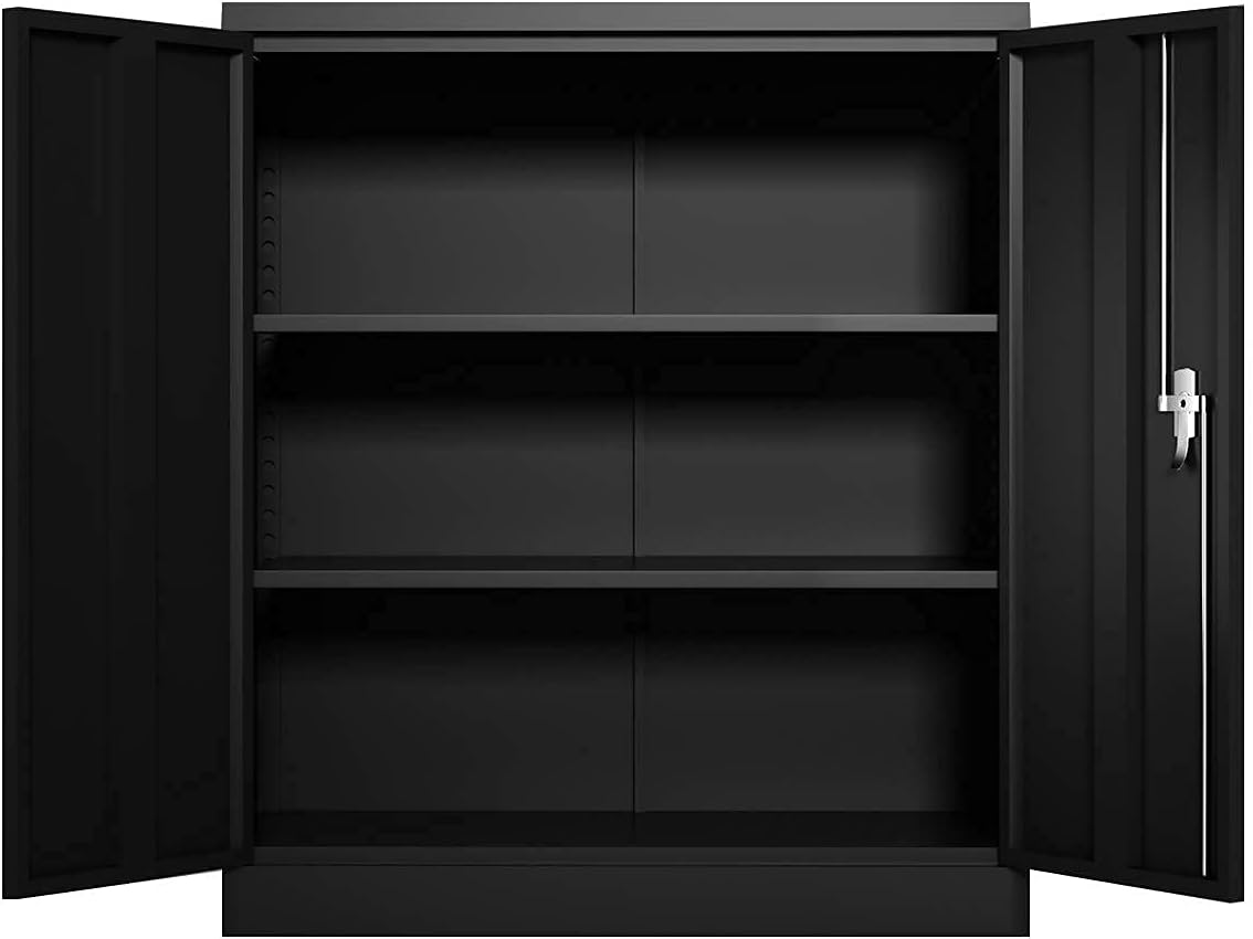 Metal Storage Cabinet with 2 Doors and 5 Shelves, Black I8679