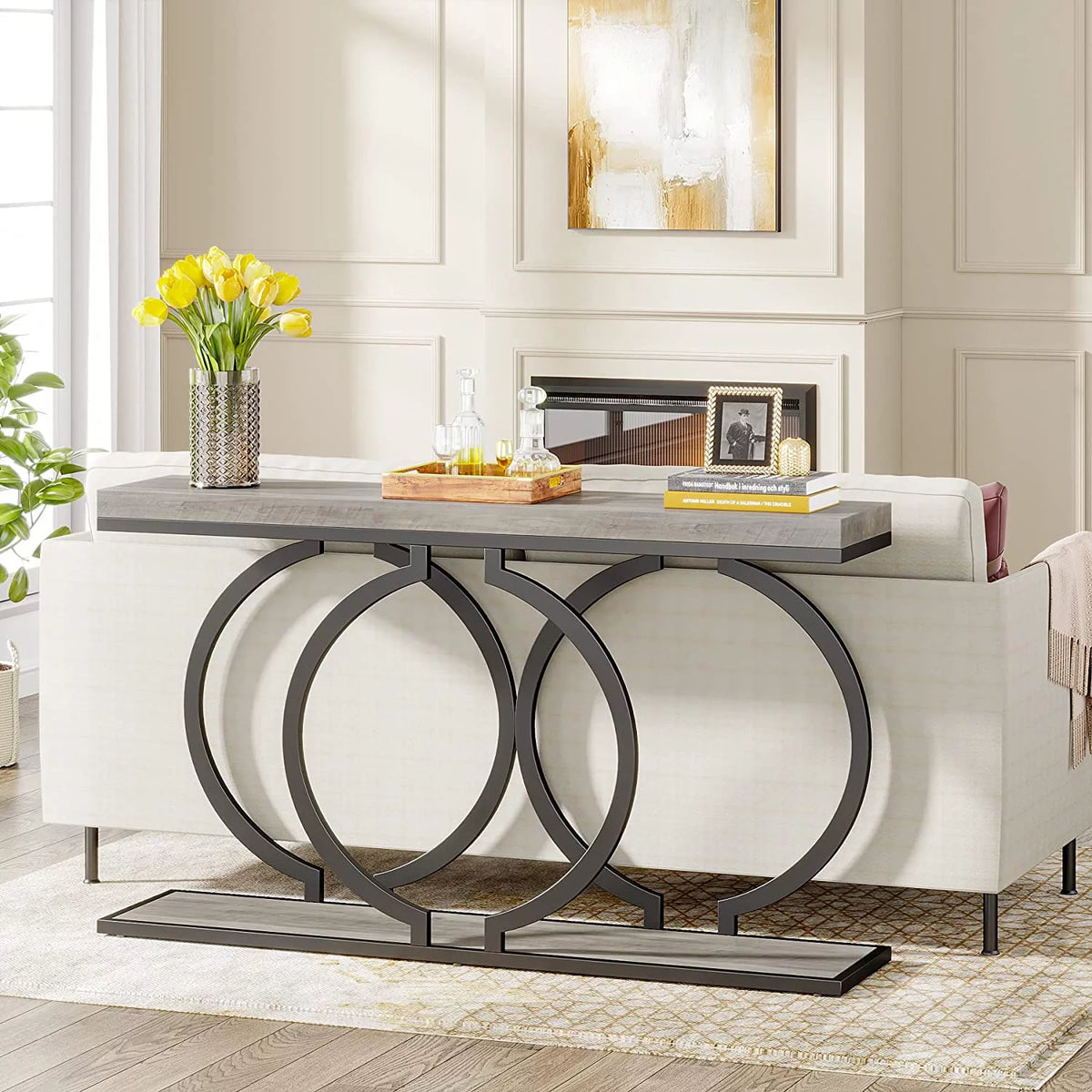 55" Console Sofa Table with Geometric Metal Frame N8335