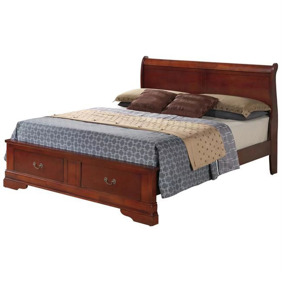 Cherry Storage Sleigh Bed with 2 Drawers T885978