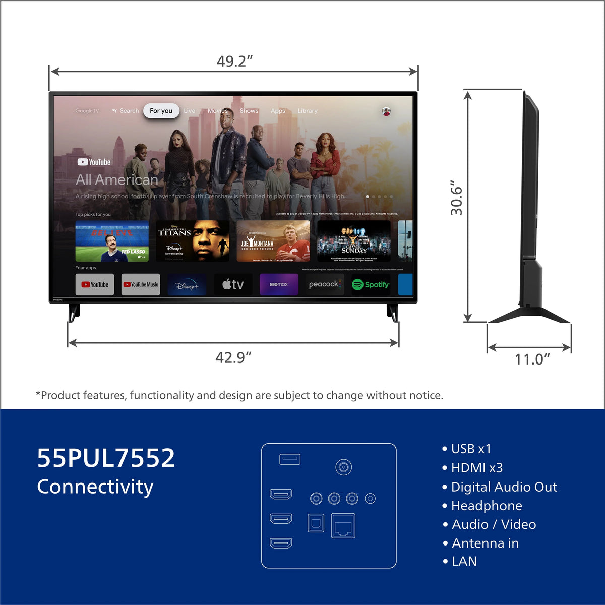 55 Class 4K Ultra HD Google Smart LED TV M737