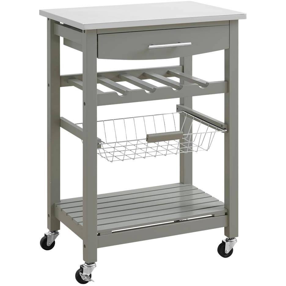 Gray Wood and Stainless Steel Kitchen Cart G41926