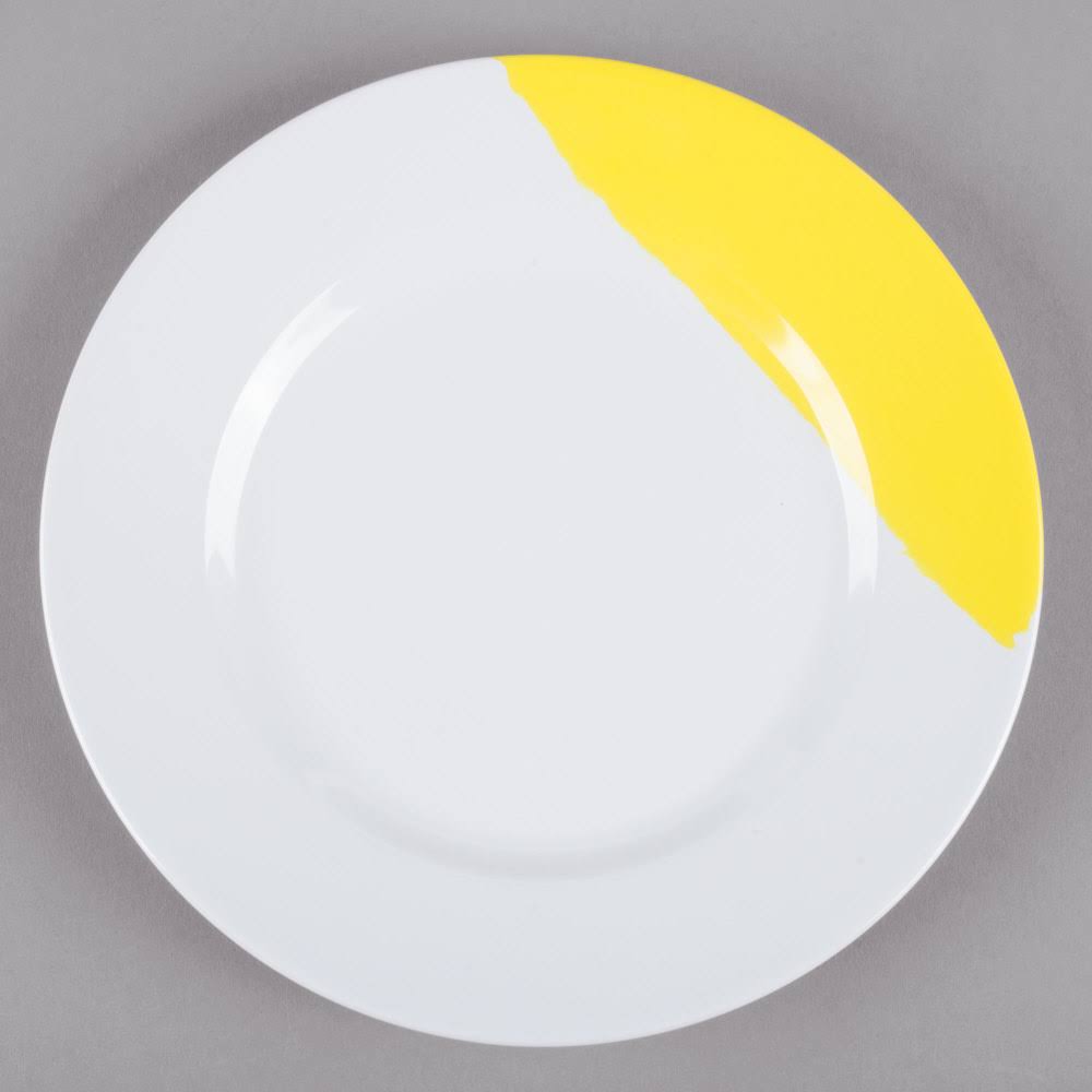 White Yellow Wide Rim Round Melamine Plate L595