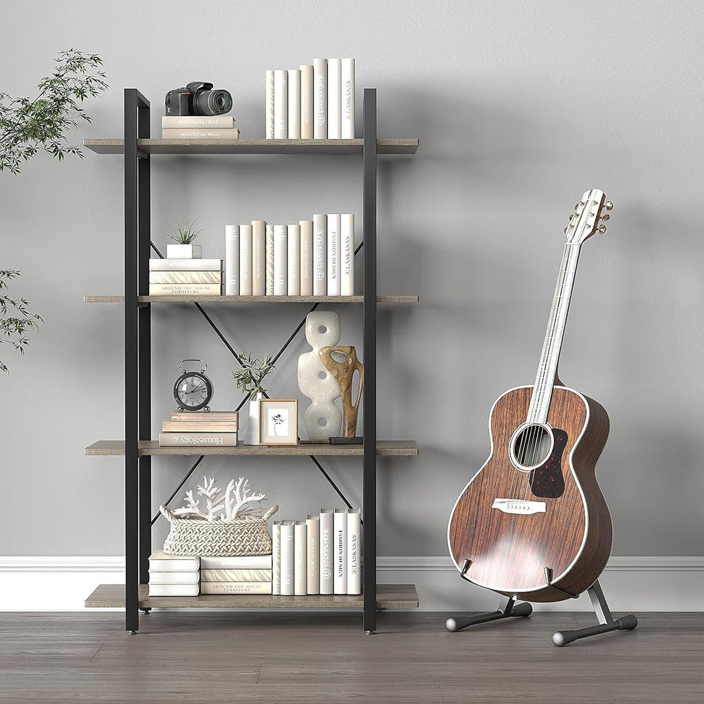4-Tier Metal Frame Bookcase with Wood Shelves J176