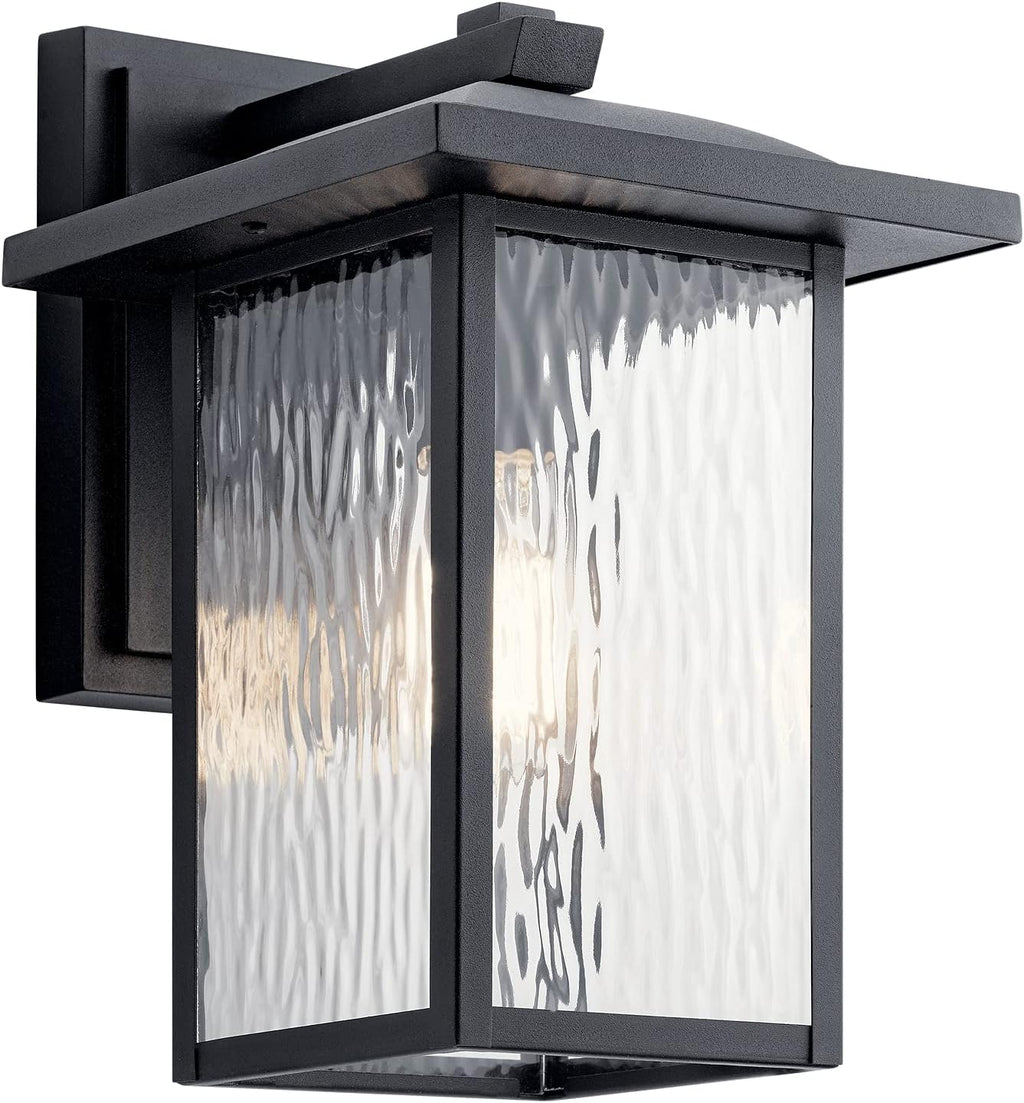 1 Light Outdoor Wall Light with Clear Water Glass in Textured Black H602