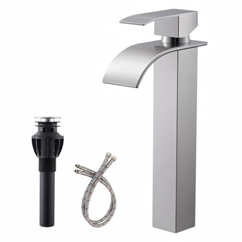 Brushed Nickel Waterfall Single Handle Bathroom Sink Faucet with Pop-up Drain P803698
