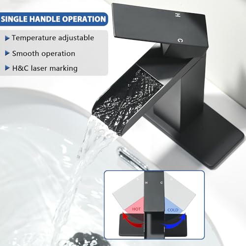 Black Single Handle Bathroom Faucet with Pop-up Drain and Hose X587561