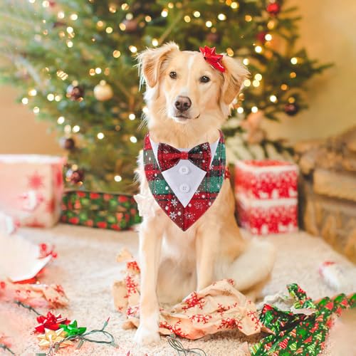 Green Plaid Dog Bandana with Bow Tie Y217300