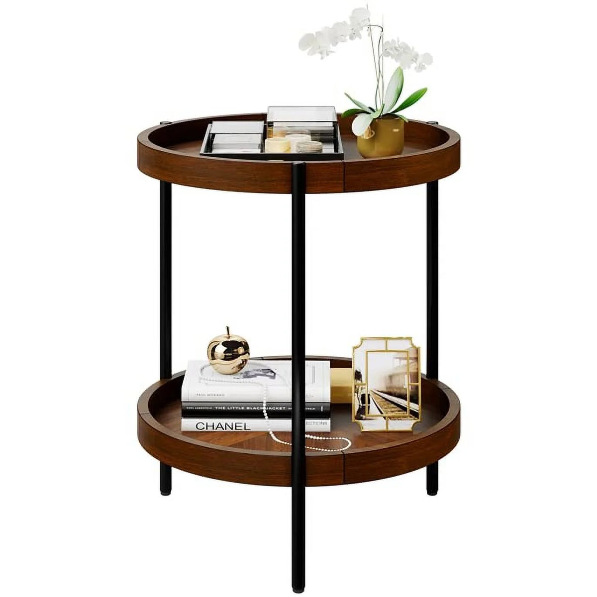 Round 2-Tier Side Table with Bottom Shelf V649916