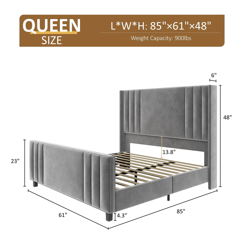 Queen Platform Bed Frame with Vertical Channel, Cream T54176