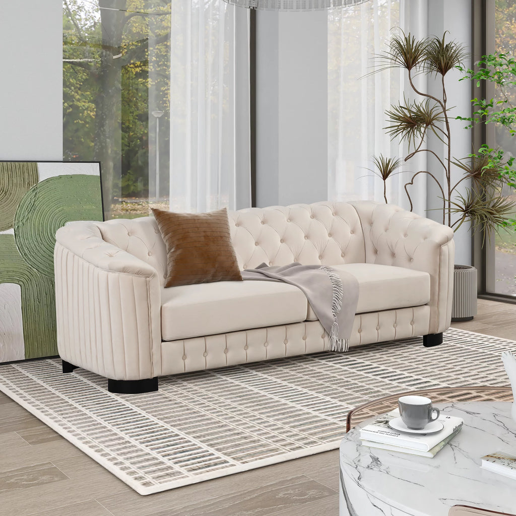 Beige Velvet 3-Piece Sofa Set with Rubber Wood Legs H893