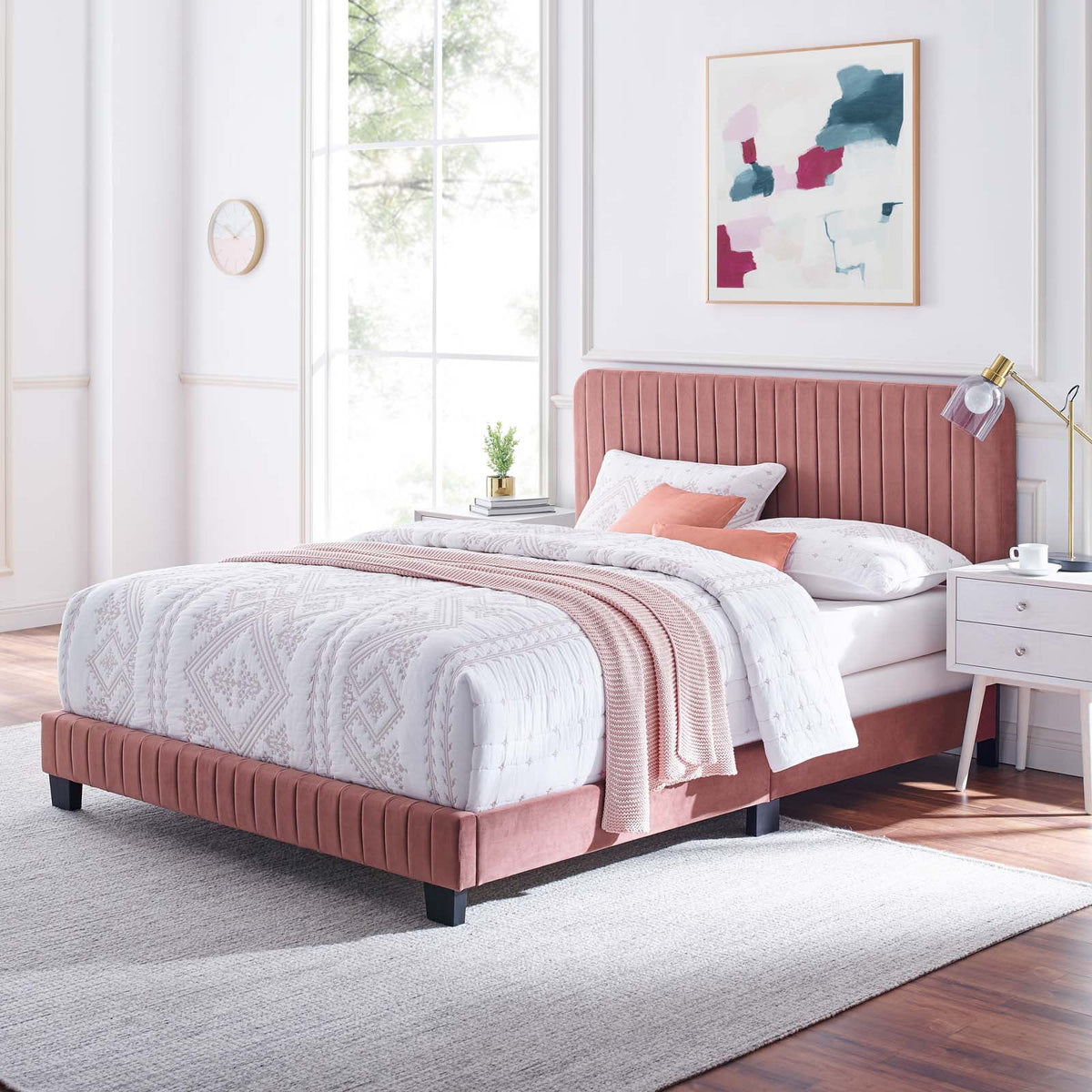 King Size Channel Tufted Performance Velvet Bed Q4053