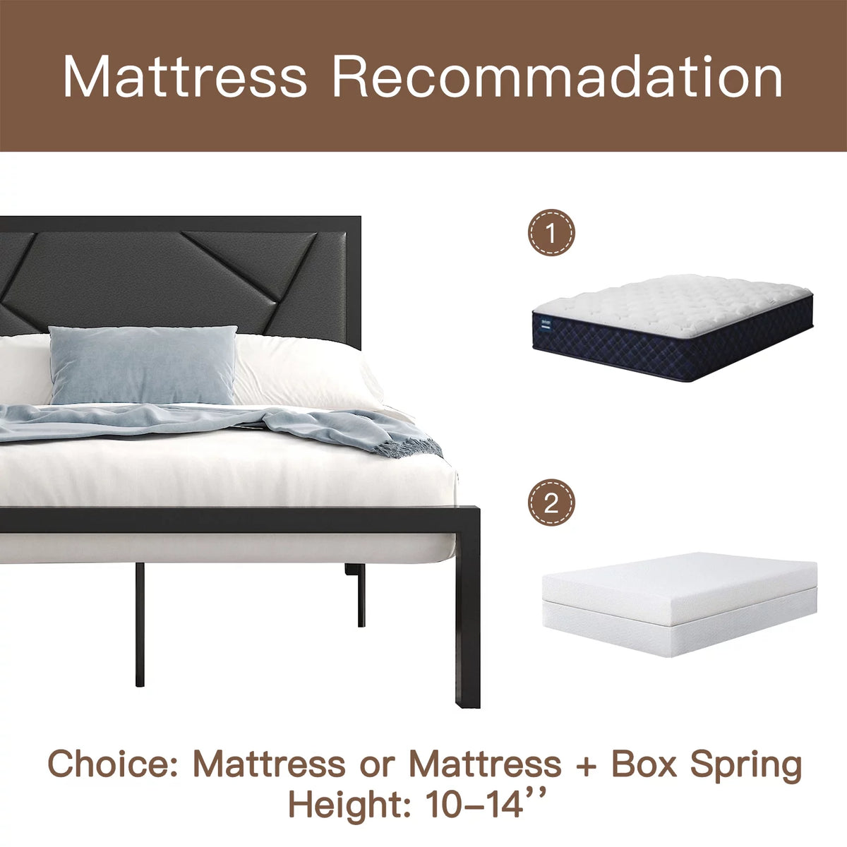 Twin Size Bed Frame with Leather Upholstered Headboard M518859