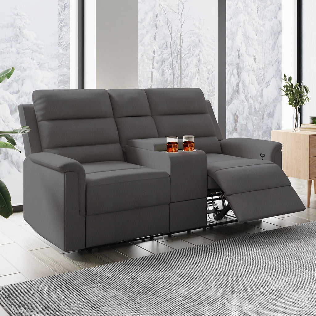 Dark Grey Reclining Loveseat with Cup Holders and Storage H703