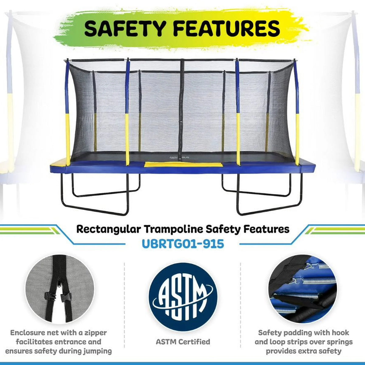 9' X 15' Rectangular Trampoline Set with Enclosure System M209699