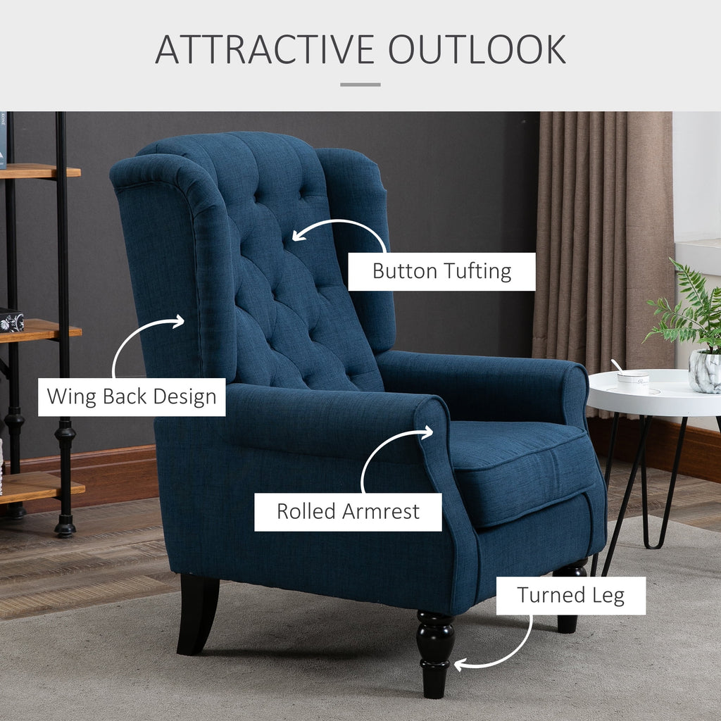 Blue Button-Tufted Accent Chair with Wingback R7622