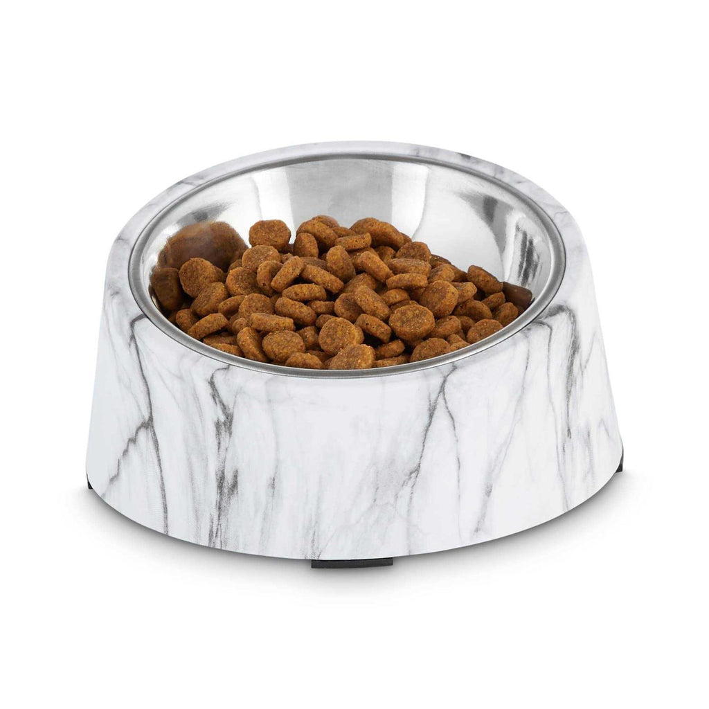 Slanted Marble-Print Stainless-Steel Dog Bowl Set E972302