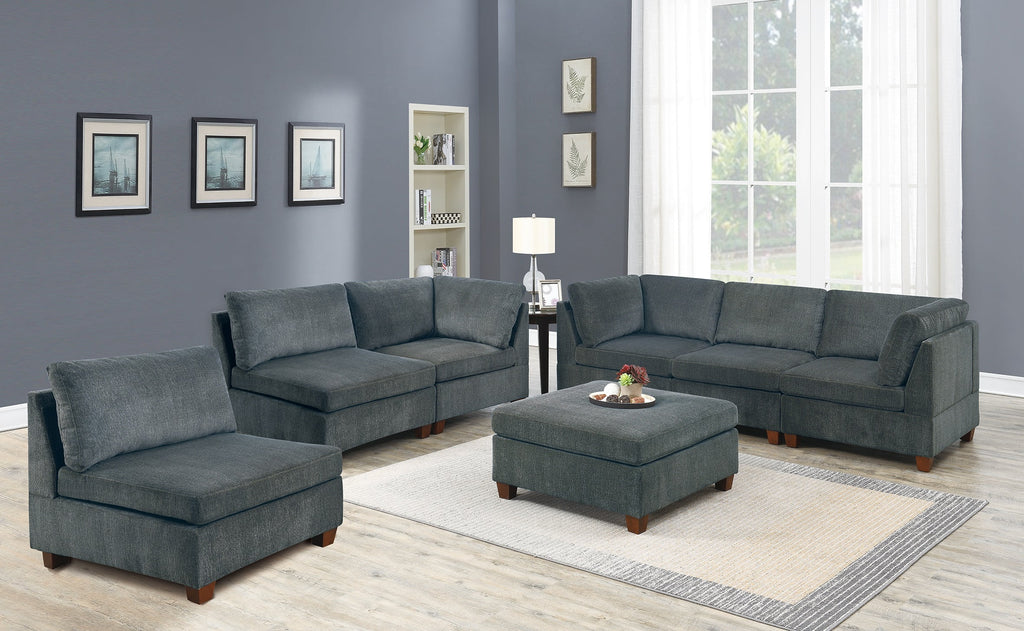 Gray Chenille 7pc Modular Sectional Sofa Set W473452