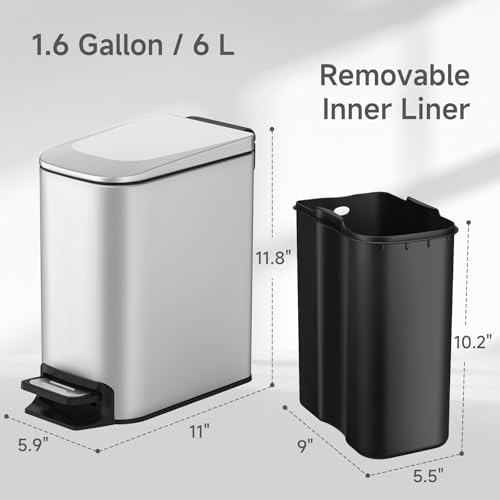 Slim 6 Liter Stainless Steel Trash Can with Lid V500421