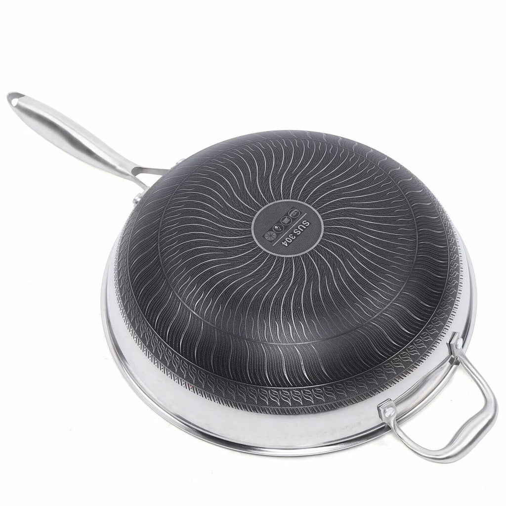 Double Sided Non-stick Frying Pan Stainless Wok with Glass Lid D909