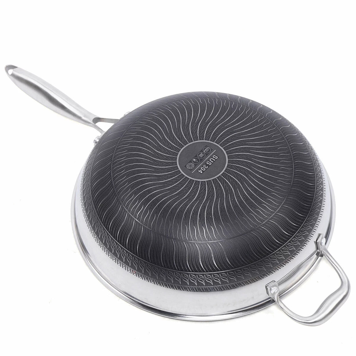 Double Sided Non-stick Frying Pan Stainless Wok with Glass Lid D909