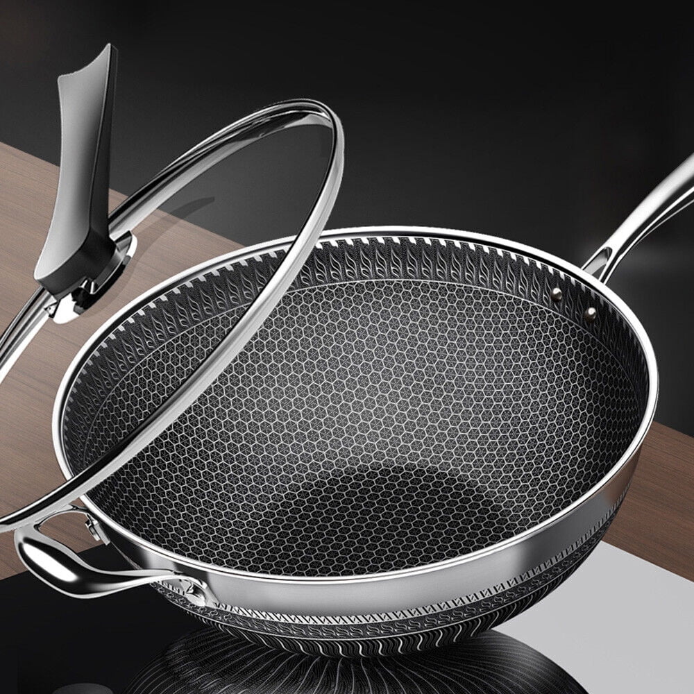 Double Sided Non-stick Frying Pan Stainless Wok with Glass Lid D909