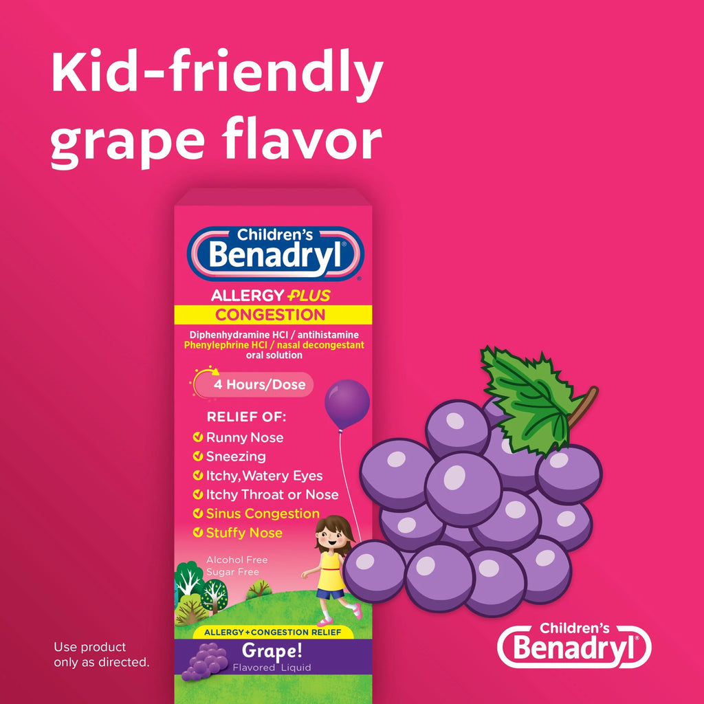 Children's Allergy Plus Congestion Relief Liquid, Grape, 4 fl. oz B710513