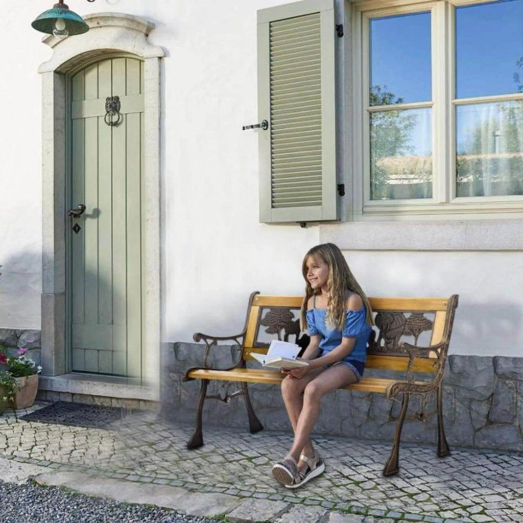 Outdoor Garden Bench Metal Wood Bench C2433