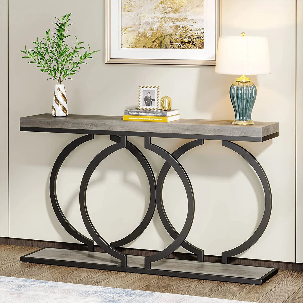 55" Console Sofa Table with Geometric Metal Frame N8335
