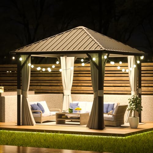 10' X 12' Aluminum Hardtop Gazebo with Galvanized Steel Double Roof F278269