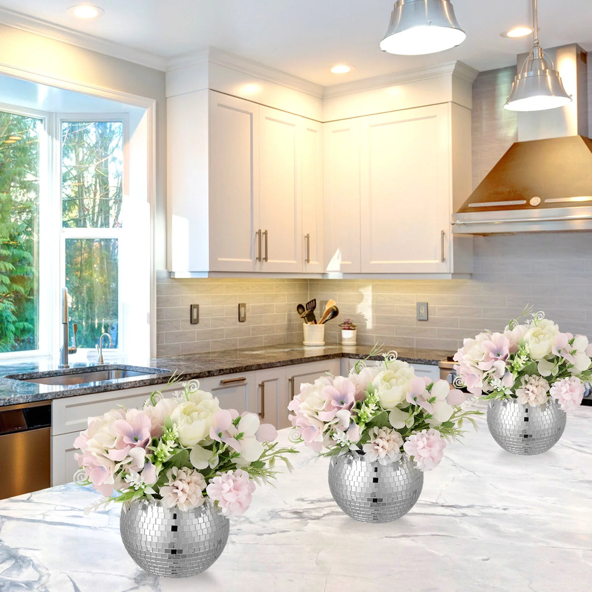 12 Pcs Silver Disco Ball Glass Vase C445