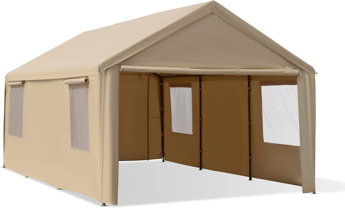10'x20' Heavy Duty Carport with Roll-up Ventilated Windows V436