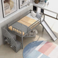 Twin Over Twin Low Bunk Bed with Slide and Ladder Grey D266