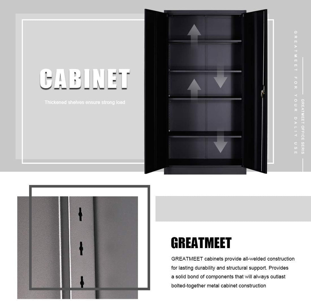 Metal Storage Cabinet with 2 Doors and 5 Shelves, Black I8679
