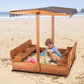 Large Wooden Sandbox with Canopy and 2 Foldable Bench Seats A122