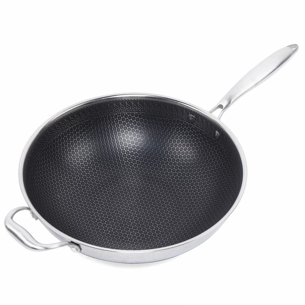 Double Sided Non-stick Frying Pan Stainless Wok with Glass Lid D909