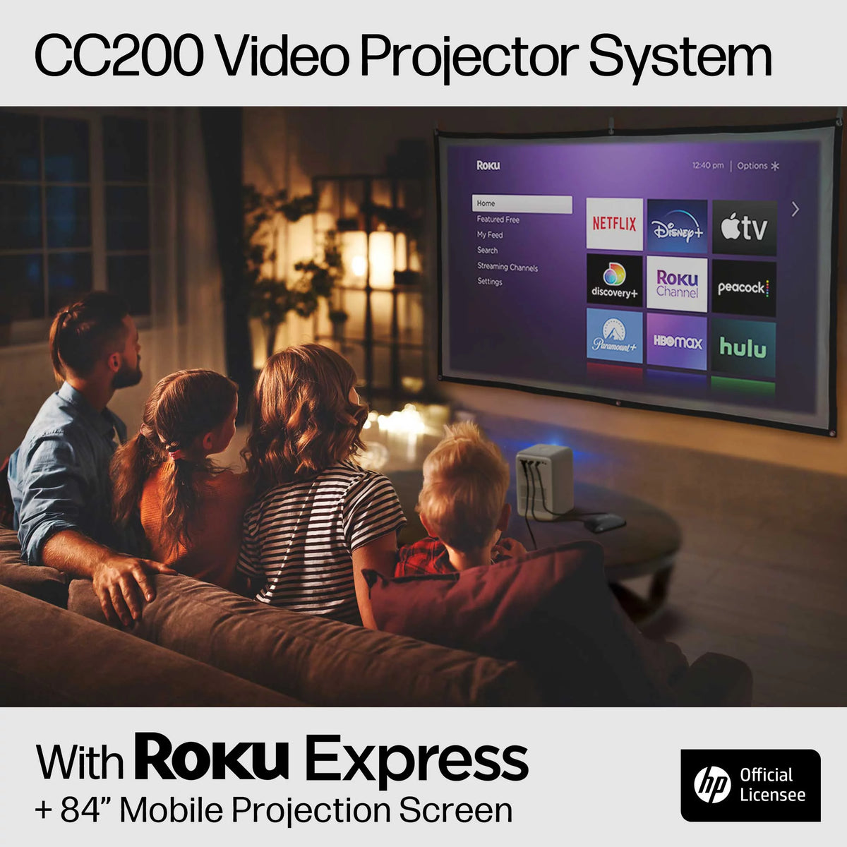 FHD LCD LED Projector with Streaming Player and 84 Projection Screen W86937