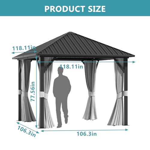 10' X 12' Aluminum Hardtop Gazebo with Galvanized Steel Double Roof F278269