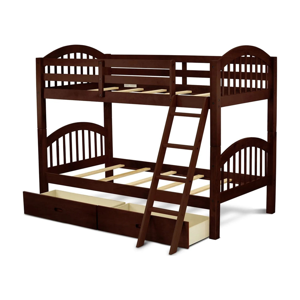 Hardwood Bunk Beds with Ladder and Two Drawers U69864