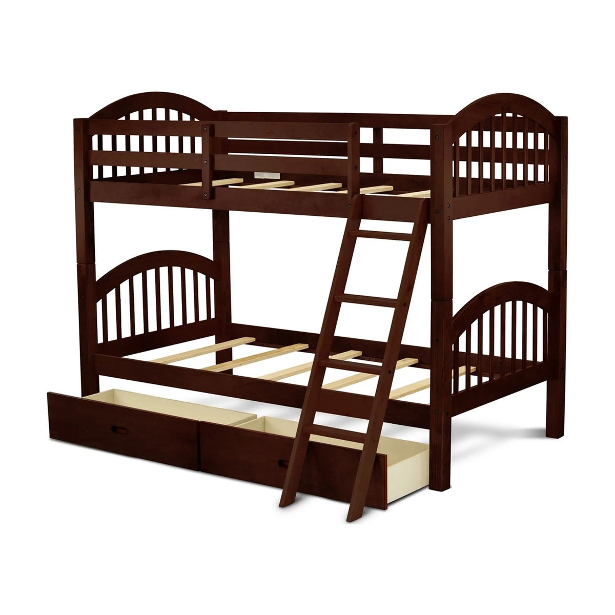 Hardwood Bunk Beds with Ladder and Two Drawers U69864