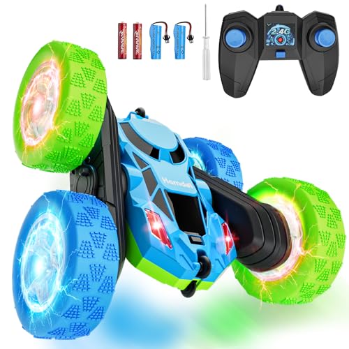 Remote Control Car Double Sided 360° Rotating 4WD Rechargeable Green L7722