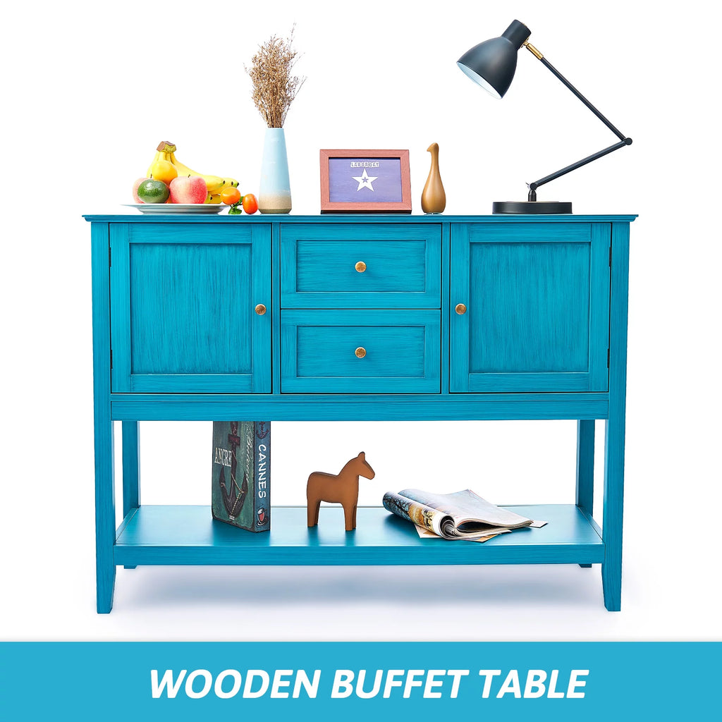 Blue Sideboard Buffet Console Table with Storage Drawers Cabinets I905271