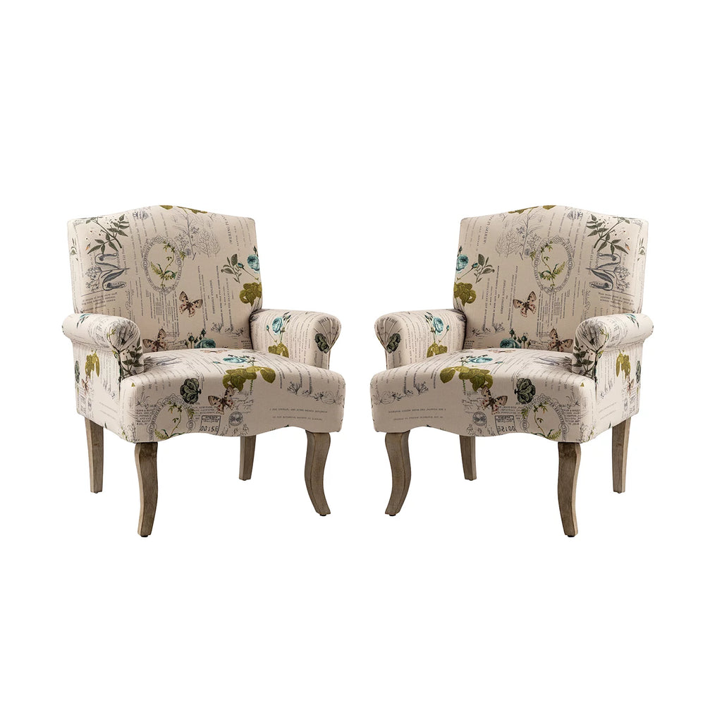 Upholstered Armchair Set of 2 with Pattern & Wooden Legs W90975