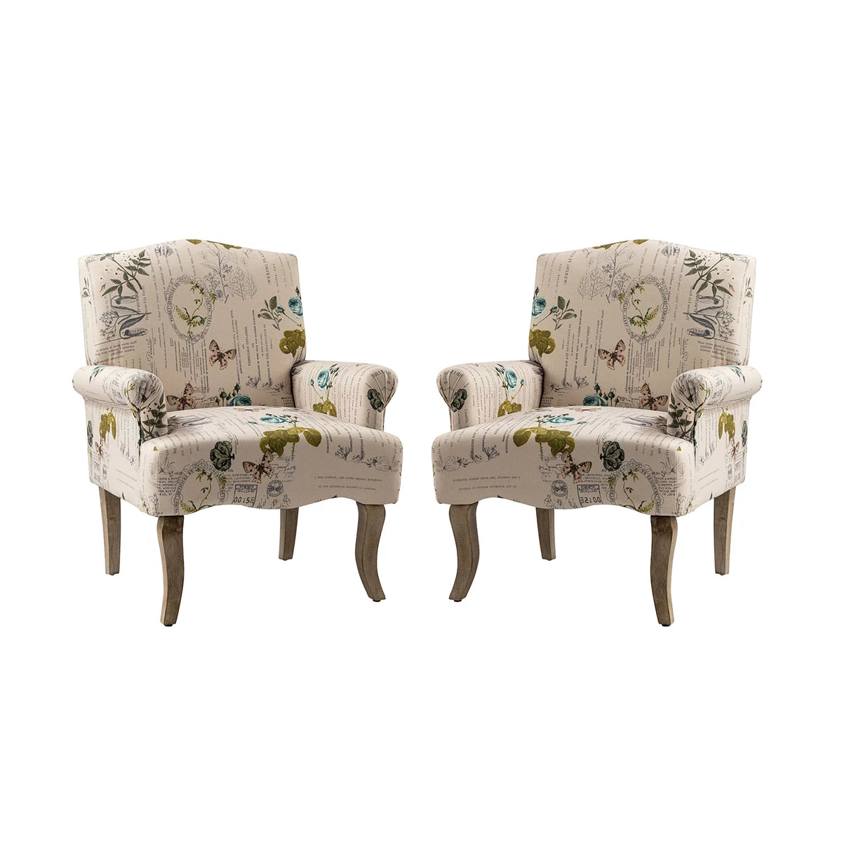 Upholstered Armchair Set of 2 with Pattern & Wooden Legs W90975