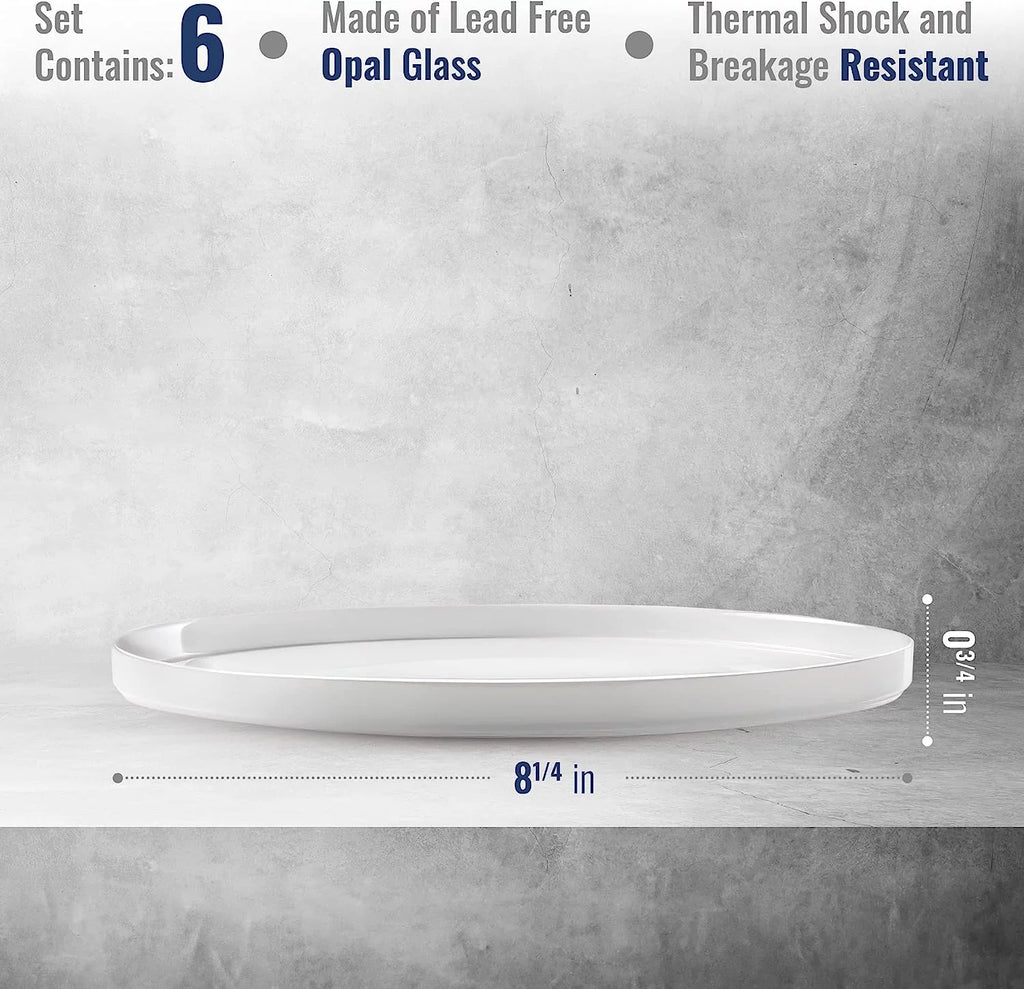 Set Of 6 Tempered Opal Glass Flat Plates E1765